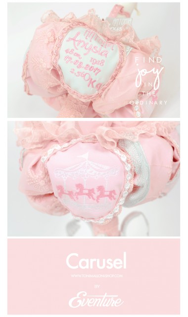 Lumanare de botez fetite cu broderie personalizata, 45x4cm, Carusel 3